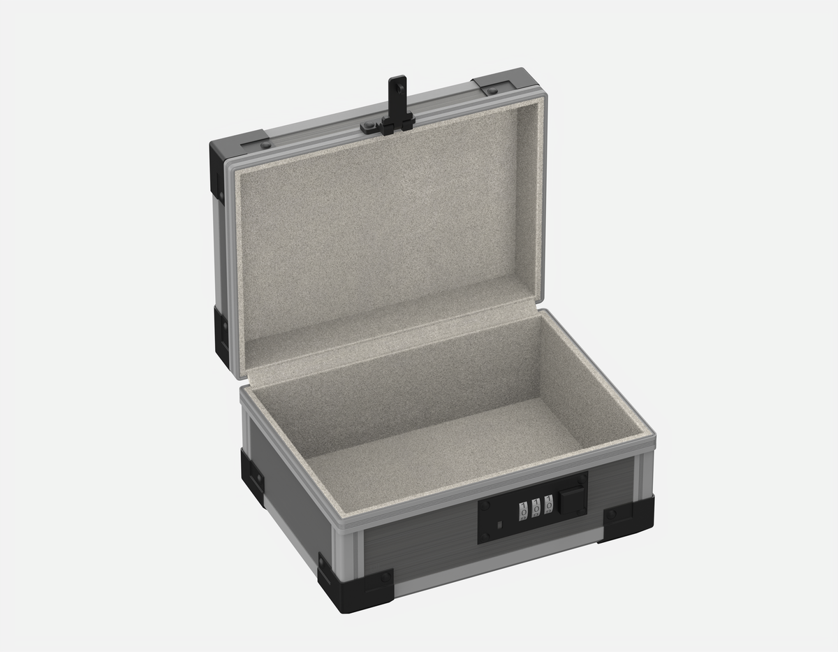 Open YoFun Malle Brushed Silver lock case with champagne beige faux suede interior